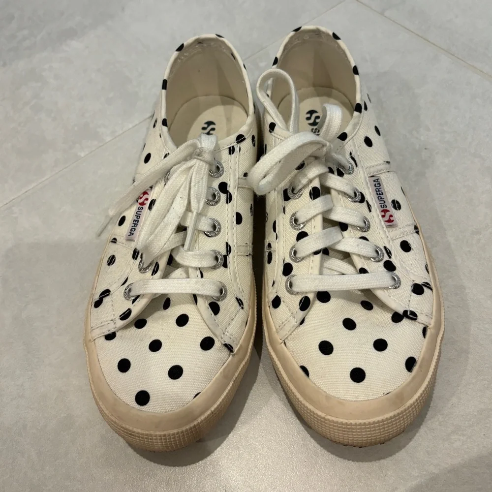 Superga 2750 Black  and White Polka Dot Sneakers Size 6.5